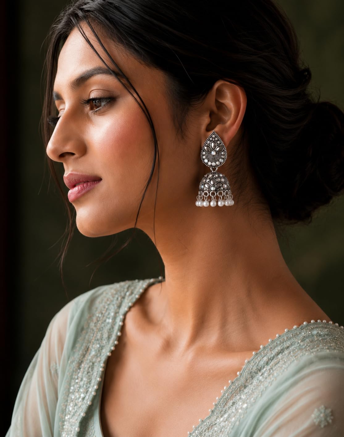 Aishri Oxidized Silver Jhumka Earrings