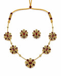 Aishri Ruby Floral Gold Necklace Set