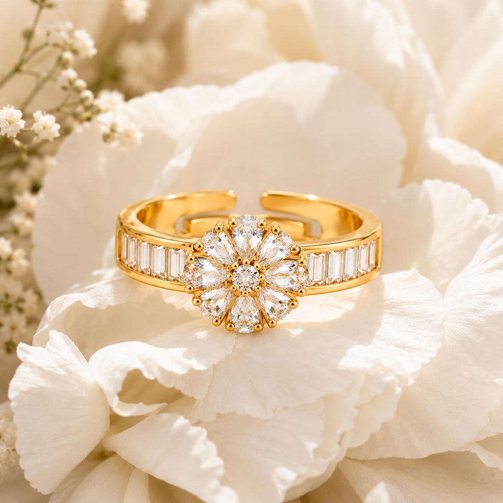 Aishri Gold Plated Floral Adjustable Ring