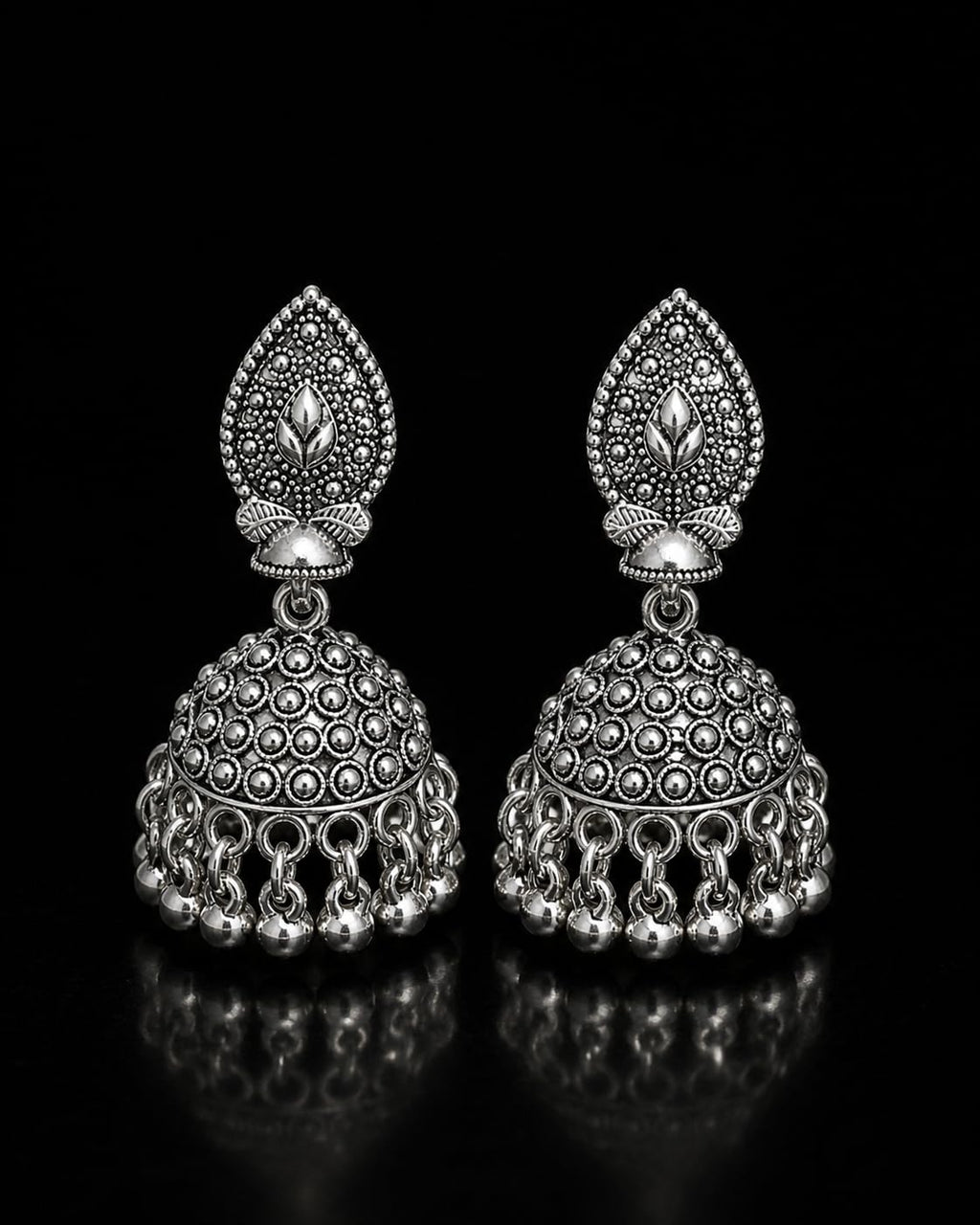 Aishri Oxidised Silver Tone Jhumki Earrings