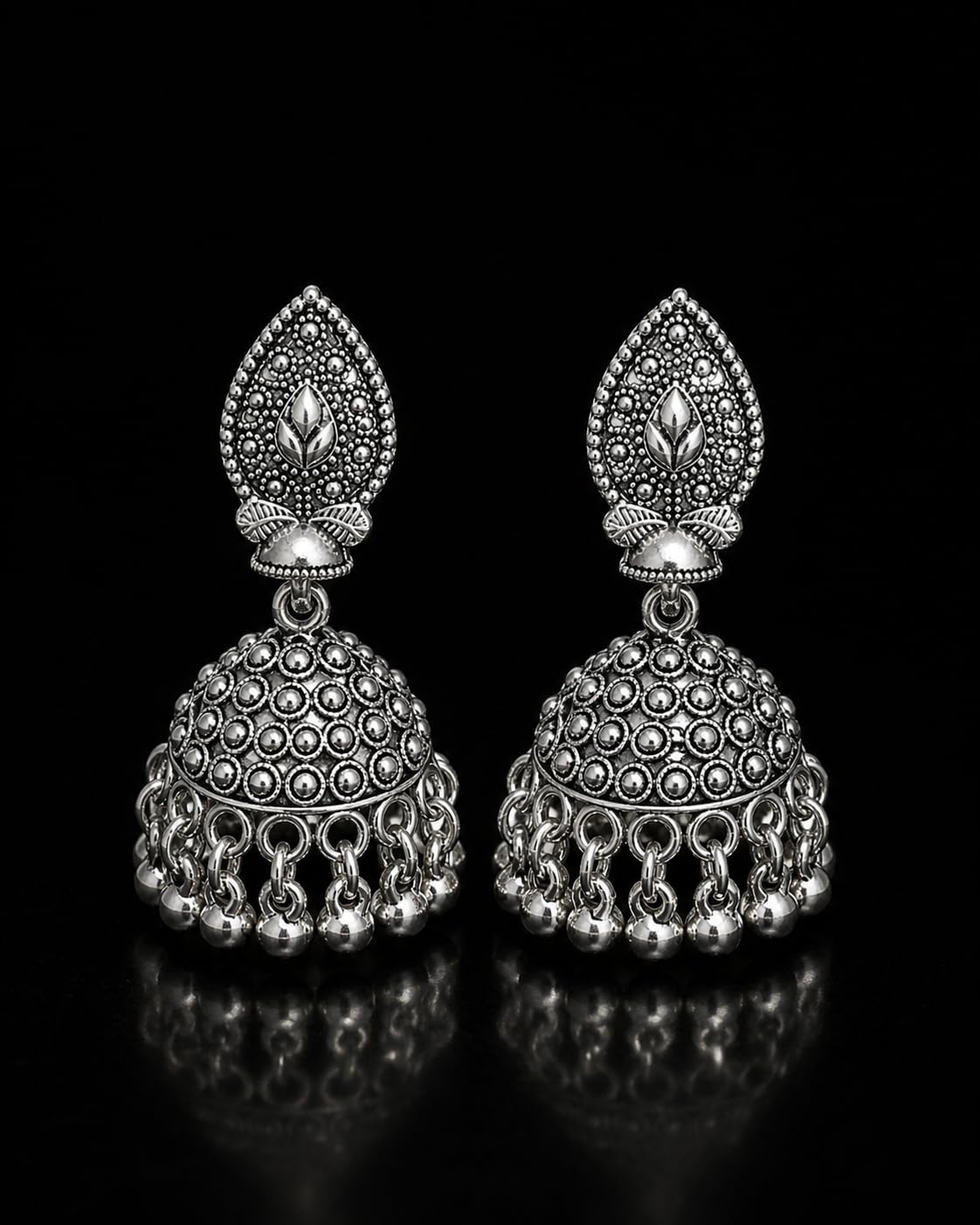 Aishri Oxidised Silver Tone Jhumki Earrings