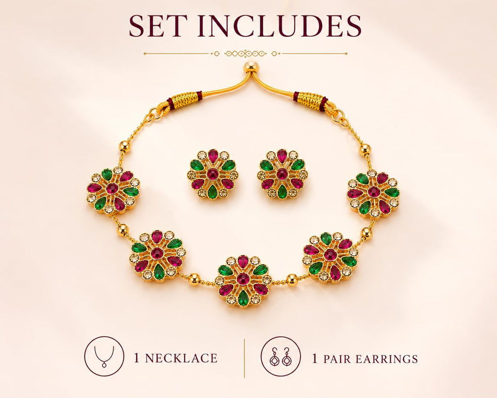 Aishri Multigem Floral Necklace Set