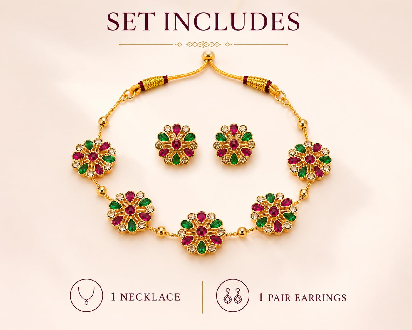 Aishri Multigem Floral Necklace Set