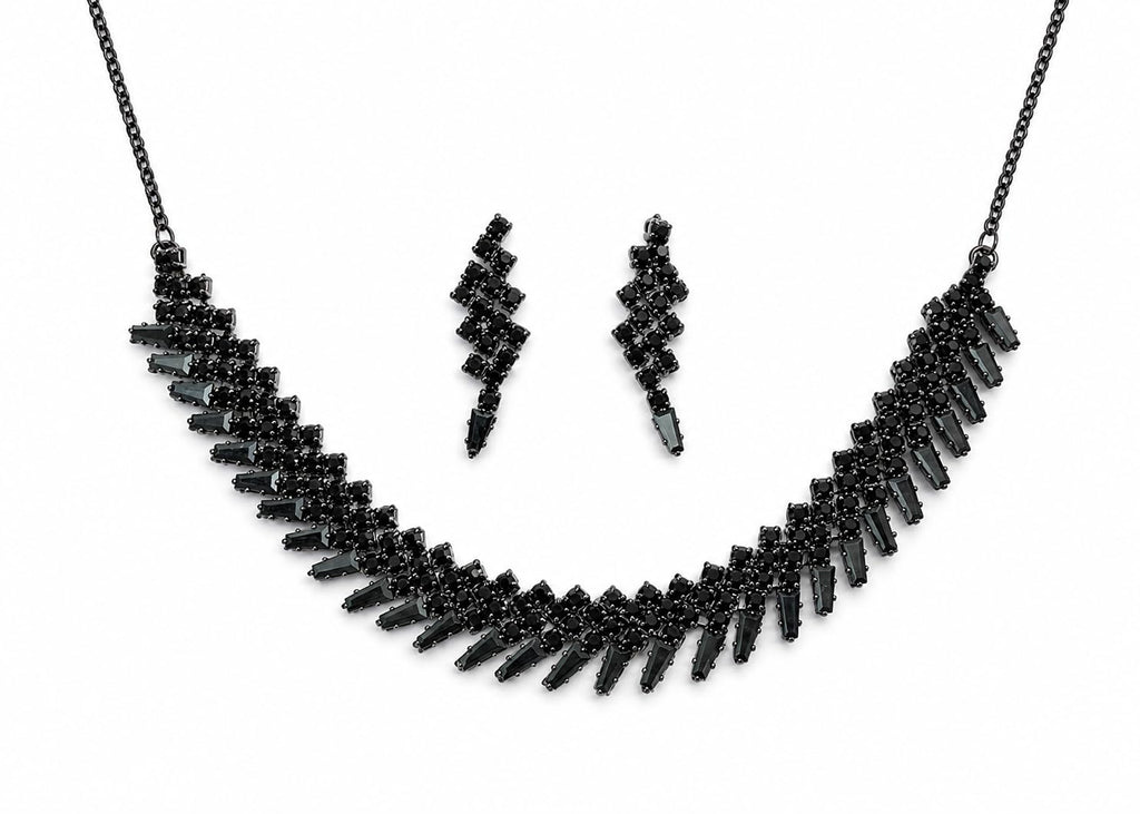 Aishri Black Crystal Necklace Set