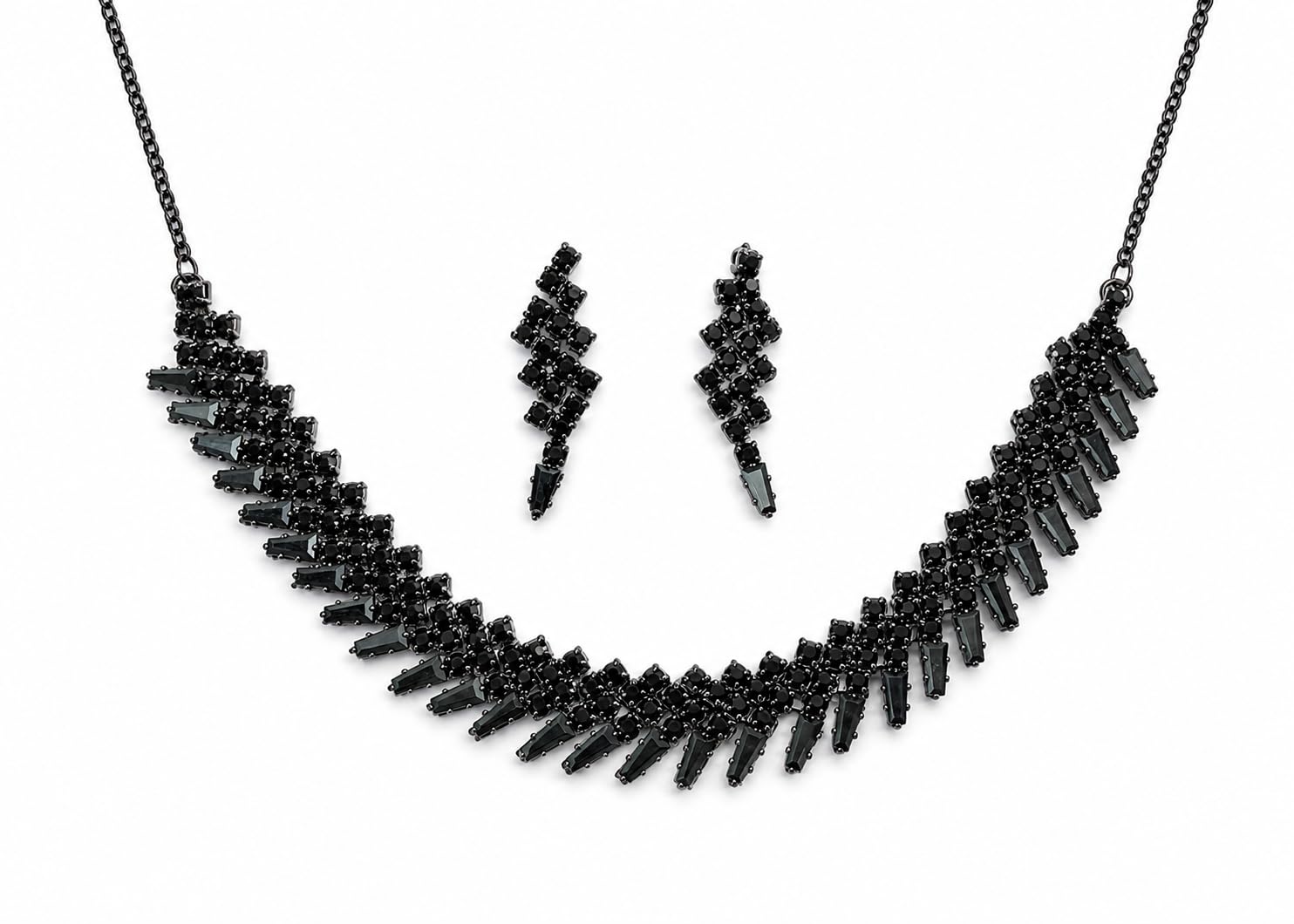 Aishri Black Crystal Necklace Set