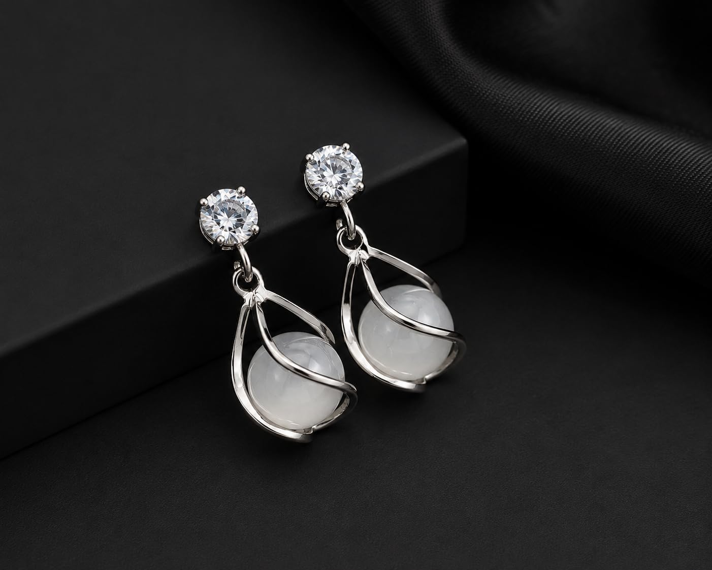 Aishri Silver Tone Pearl Drop Earrings