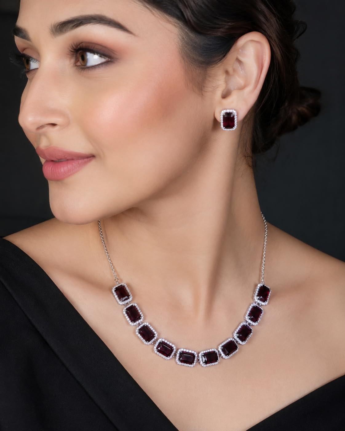 Aishri Burgundy Crystal Necklace Set