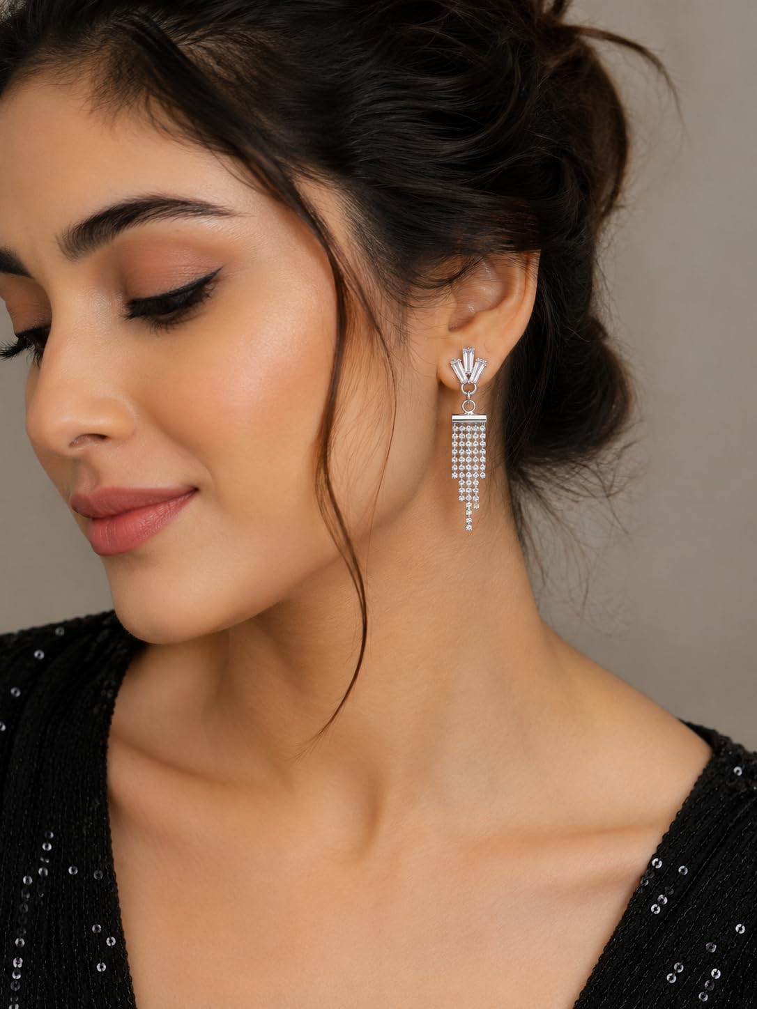Aishri Silver Tone Tassel Dangle Earrings