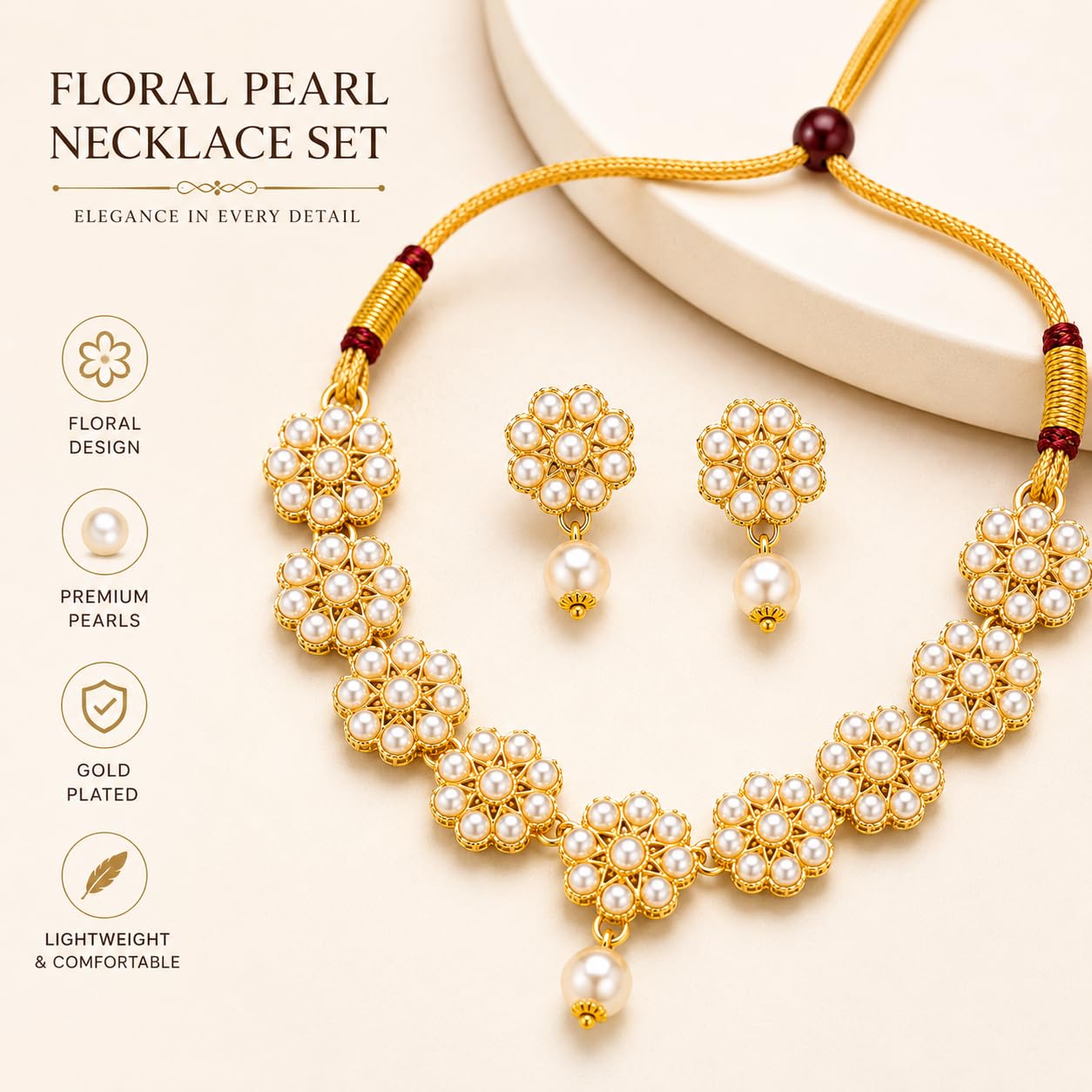 Aishri Pearl Floral Necklace Set