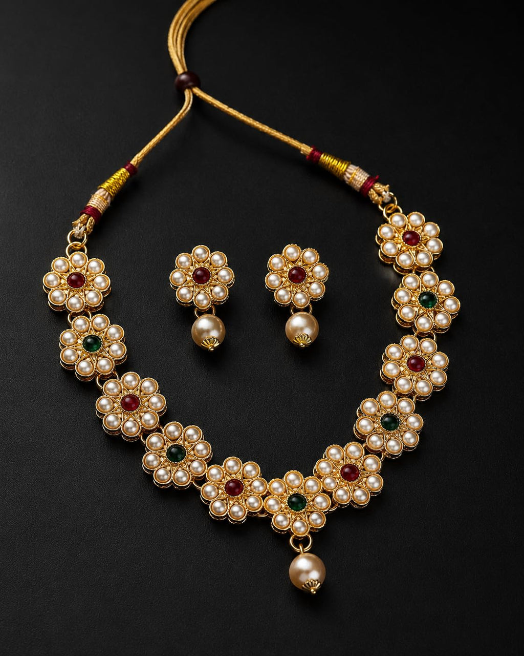 Aishri Pearl Green Necklace Set