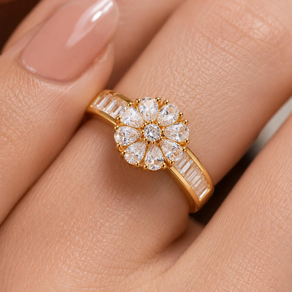 Aishri Gold Plated Floral Adjustable Ring