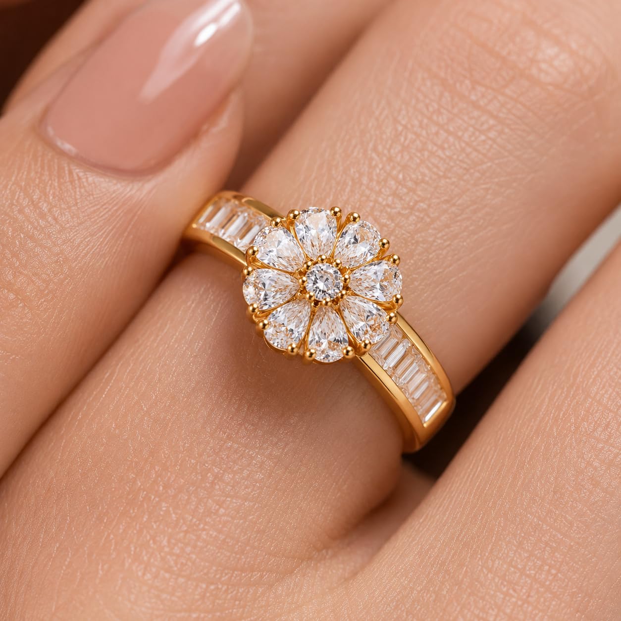 Aishri Gold Plated Floral Adjustable Ring