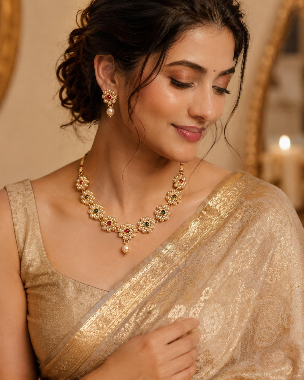 Aishri Pearl Green Necklace Set