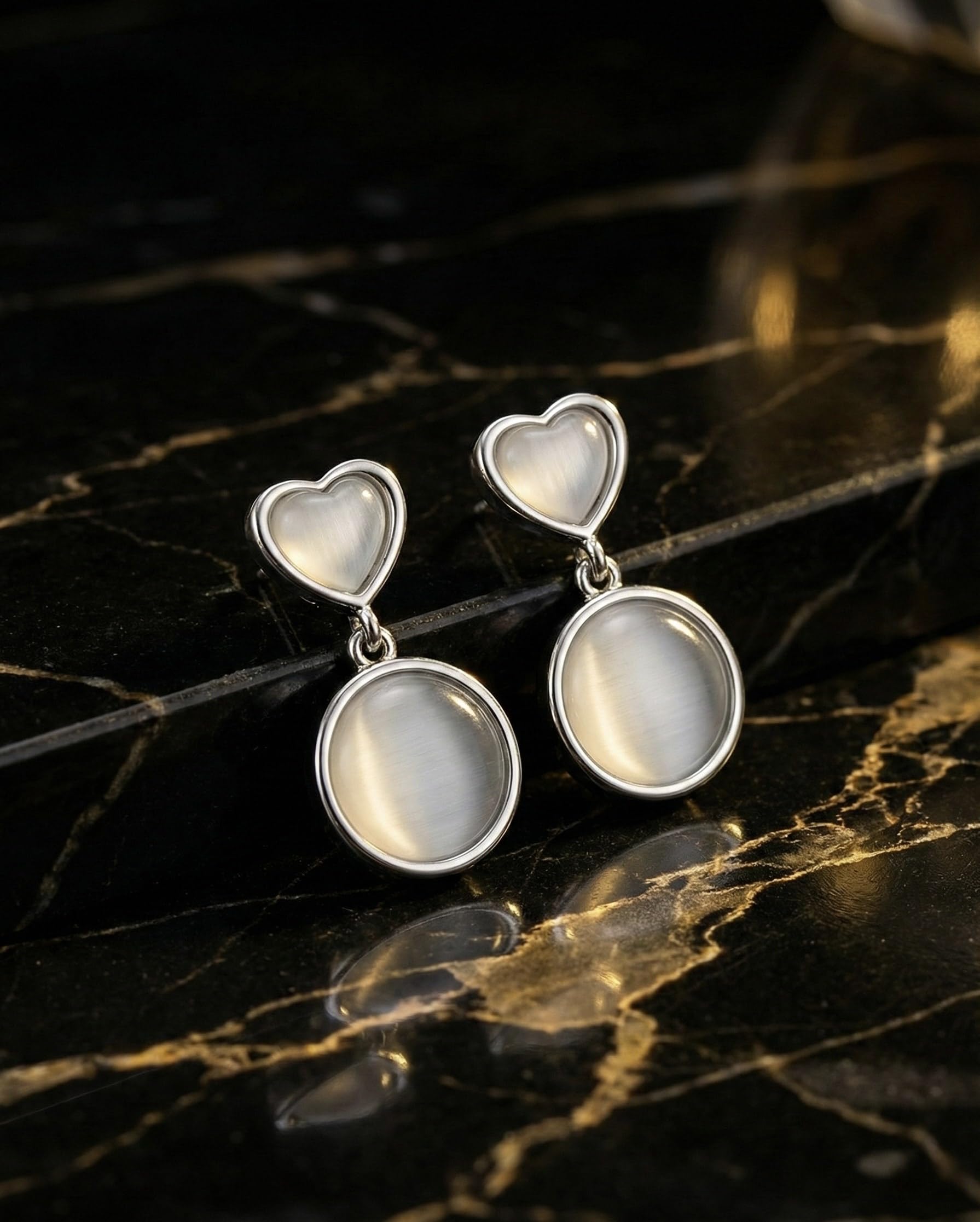 Aishri Artificial Heart & Round Dangle Earrings