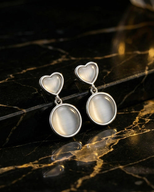Aishri Artificial Heart & Round Dangle Earrings