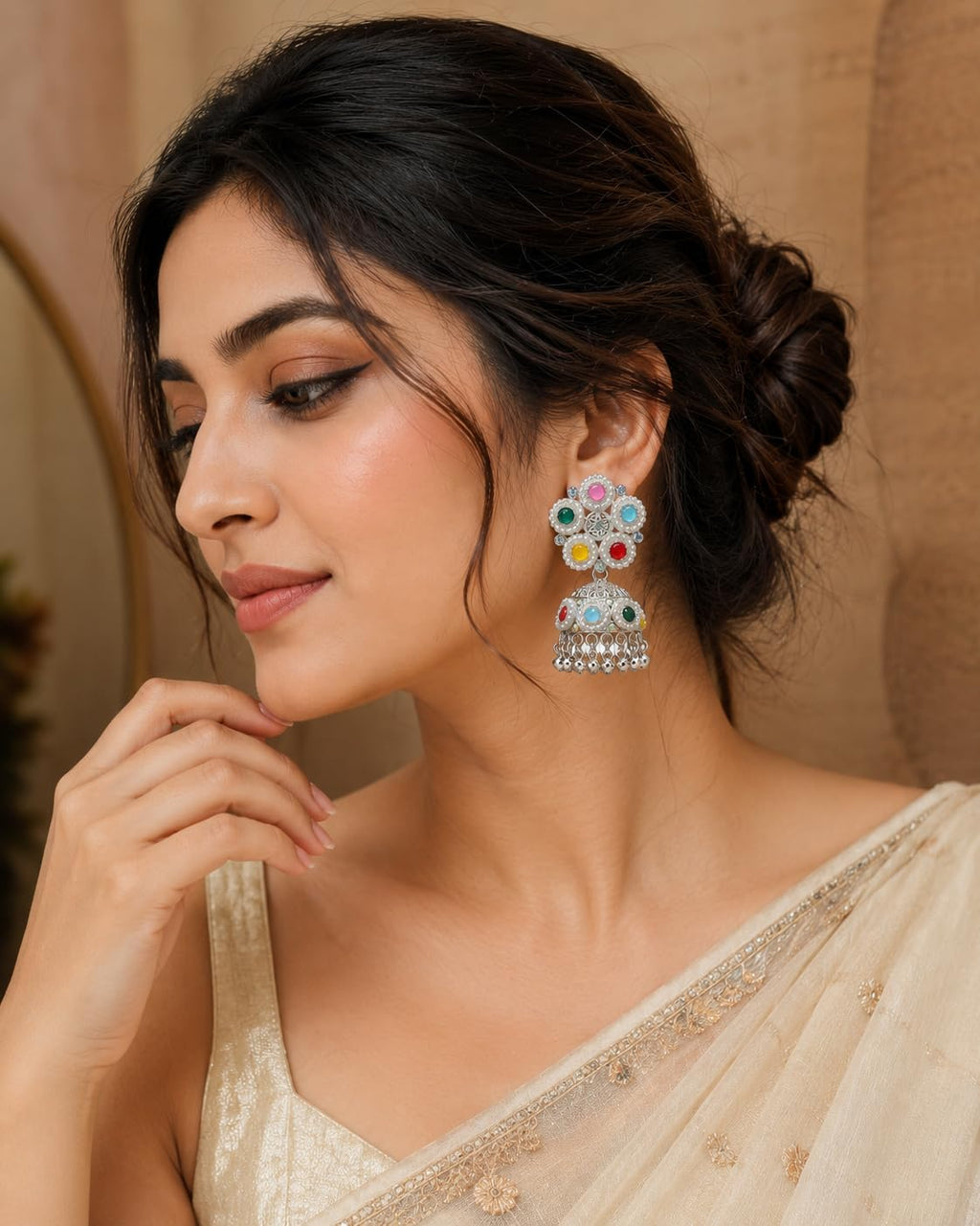 Aishri Multicolor Pearl Jhumka Earrings