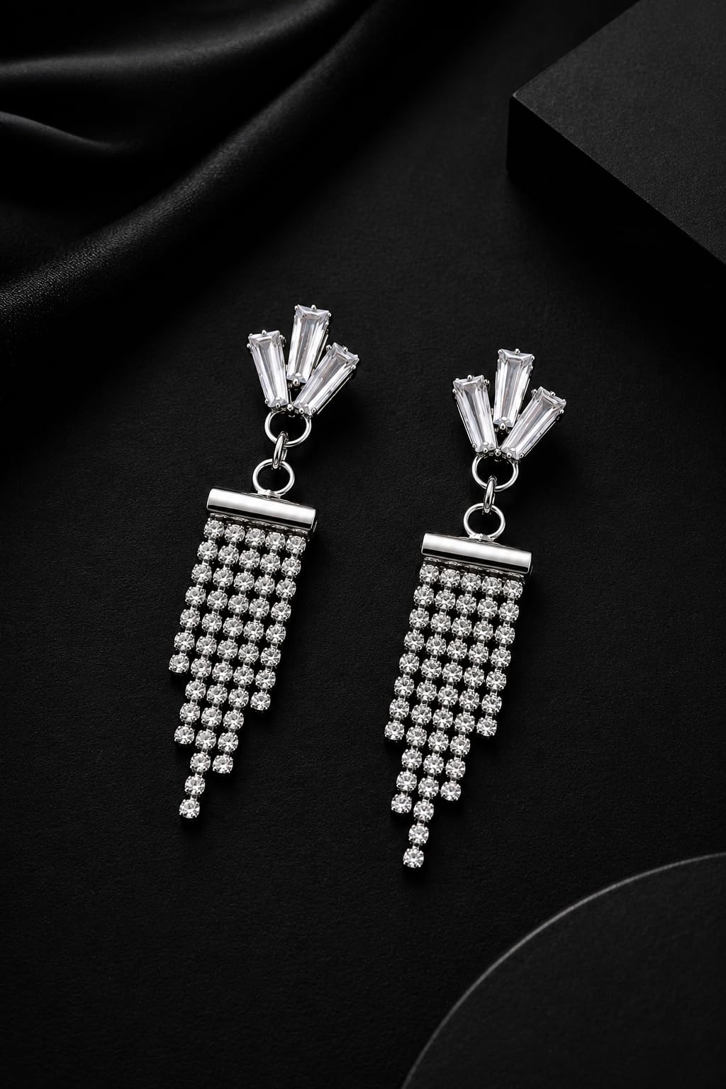 Aishri Silver Tone Tassel Dangle Earrings