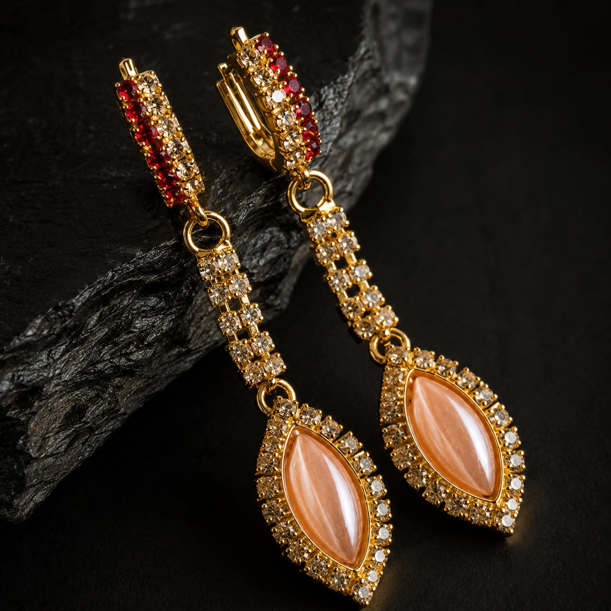 Aishri Gold Tone Marquise Stone Dangle Earrings