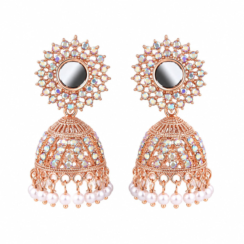 Aishri Rose Gold Mirror Work Jhumka Earrings