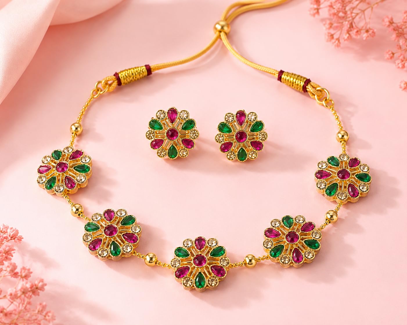 Aishri Multigem Floral Necklace Set