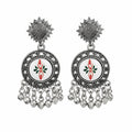 Aishri Oxidized Silver White Enamel Dangle Earrings