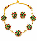 Aishri Red Green Floral Necklace Set