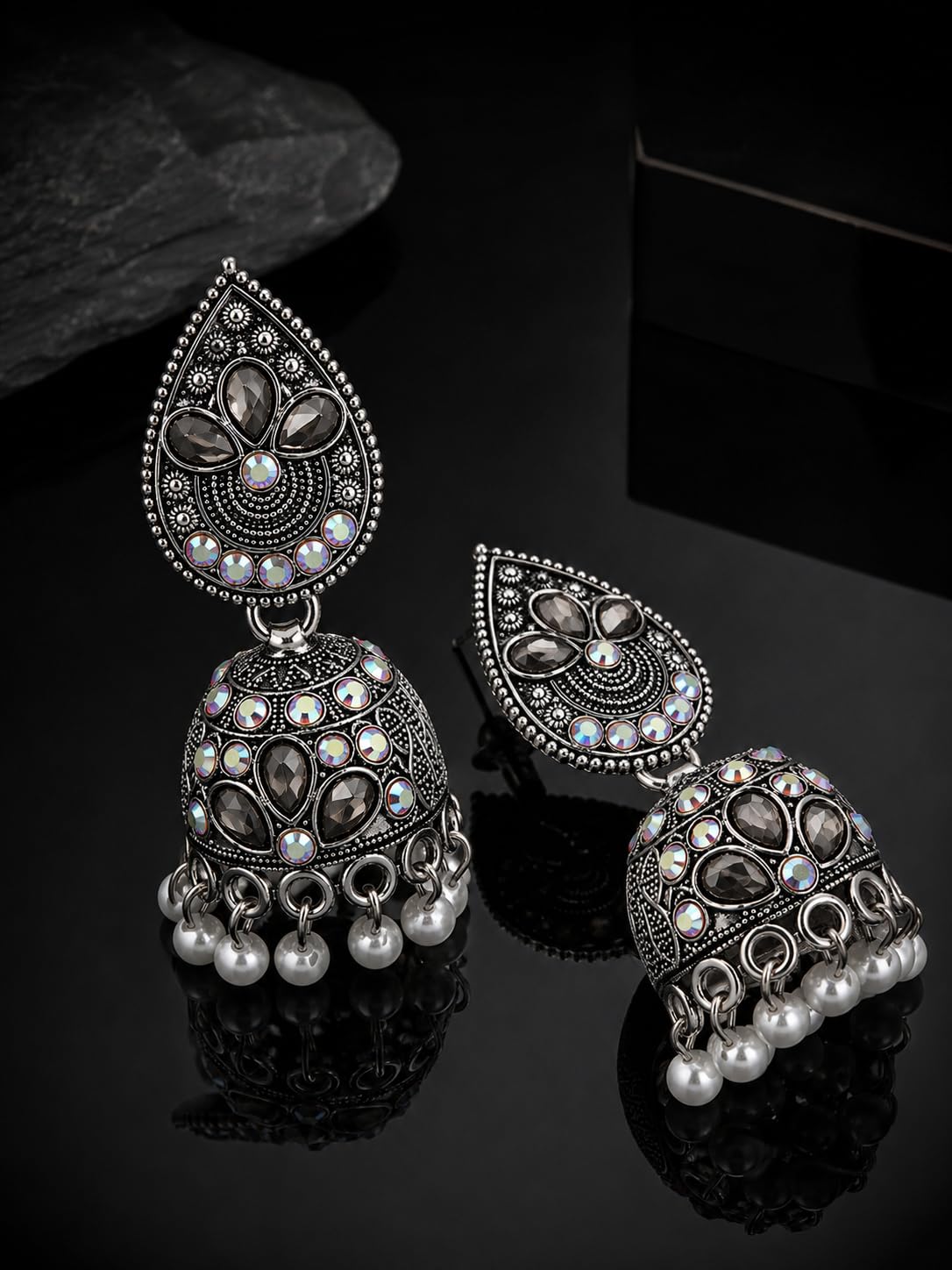 Aishri Oxidized Silver Jhumka Earrings