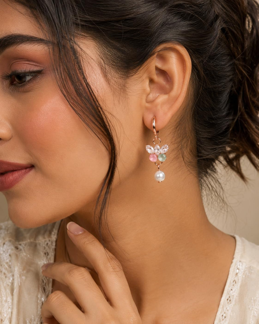 Aishri Rose Gold Tone Floral Fashion Earrings