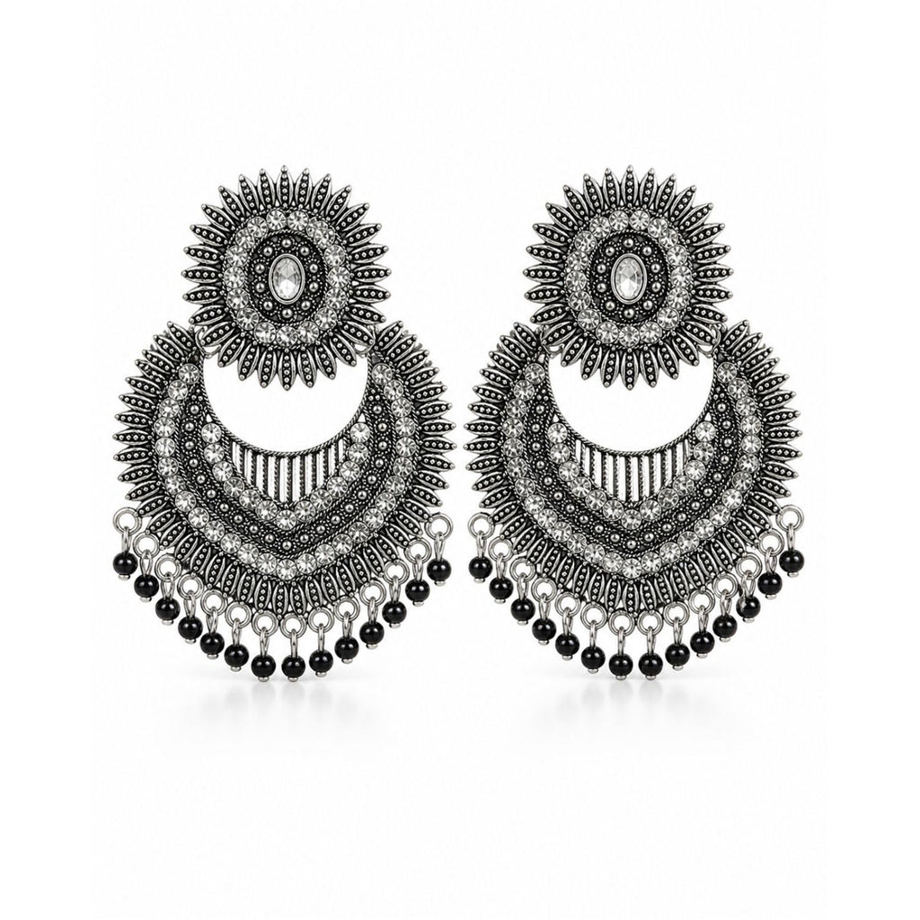 Aishri Oxidised Silver Tone Chandbali Dangle Earrings