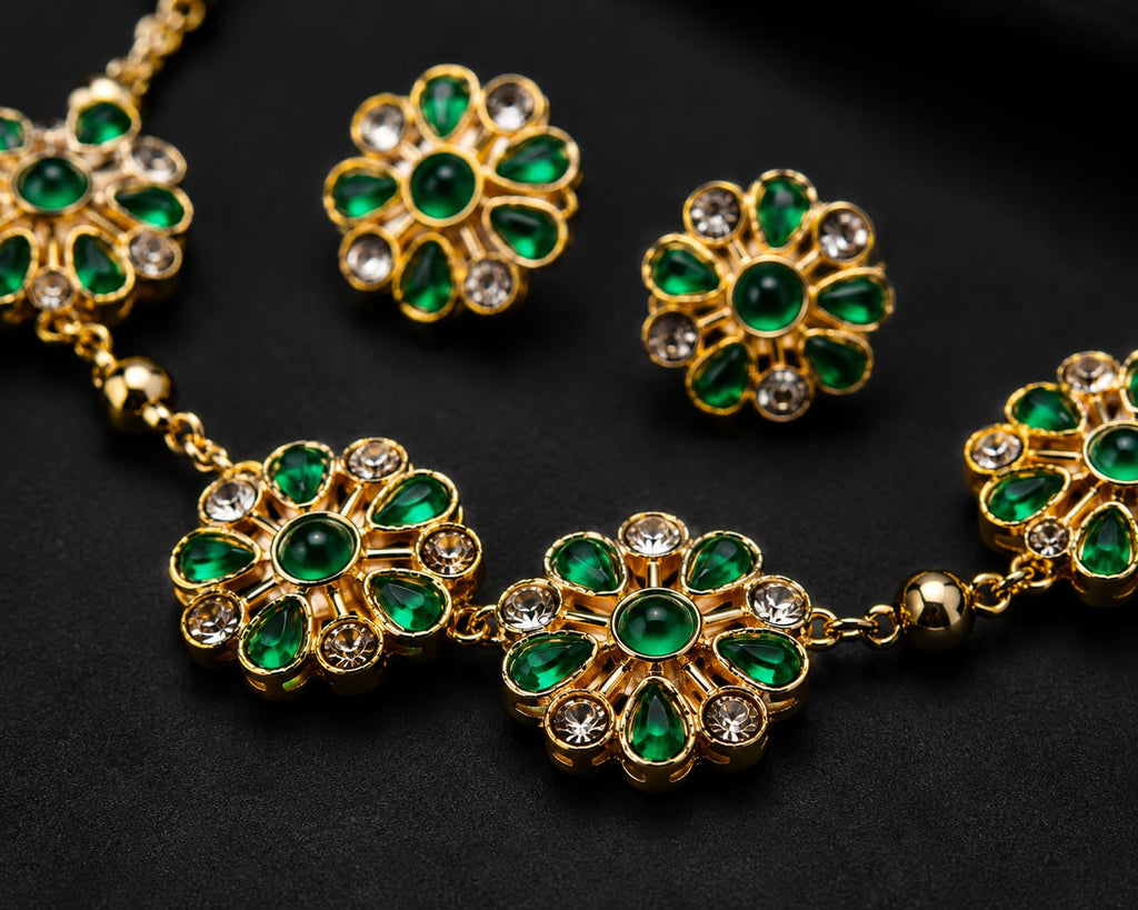 Aishri Green Floral Necklace Set