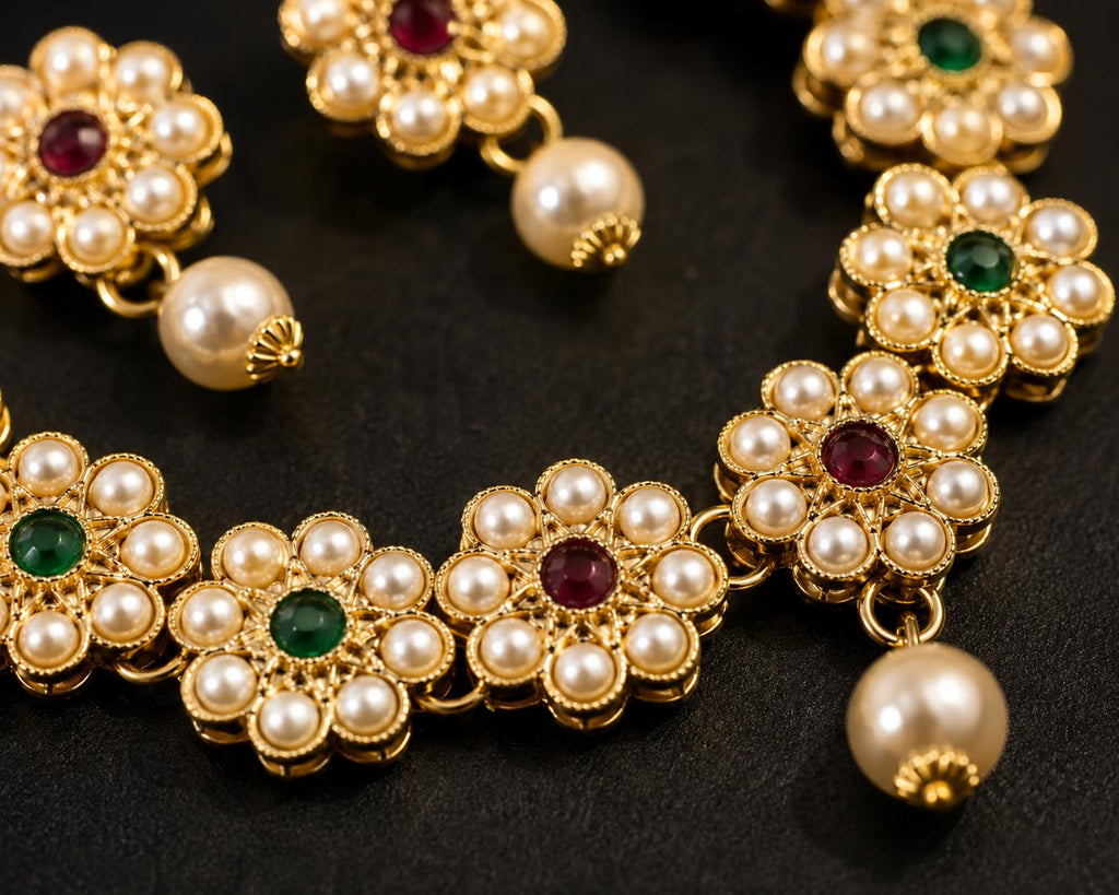 Aishri Pearl Green Necklace Set