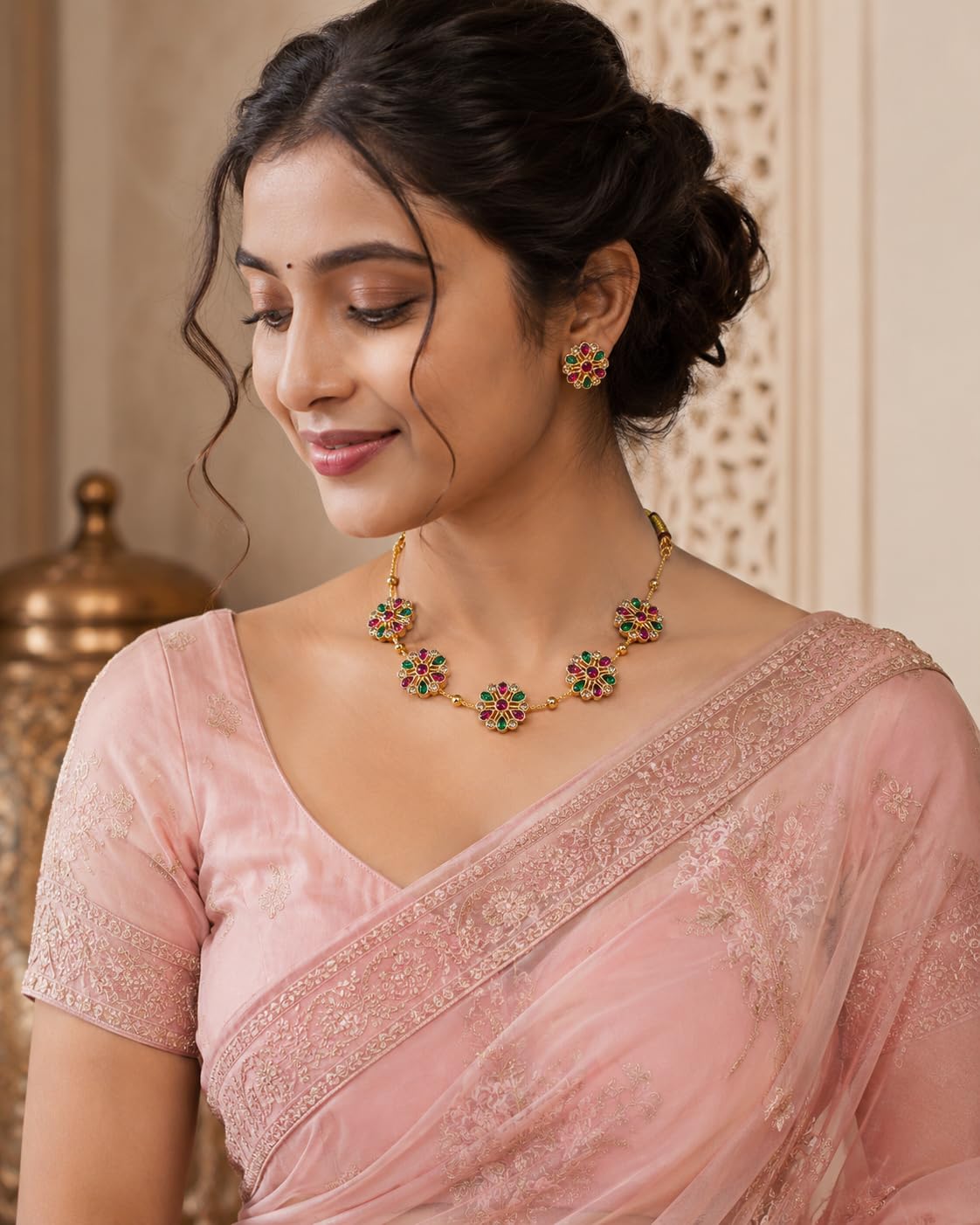 Aishri Multigem Floral Necklace Set