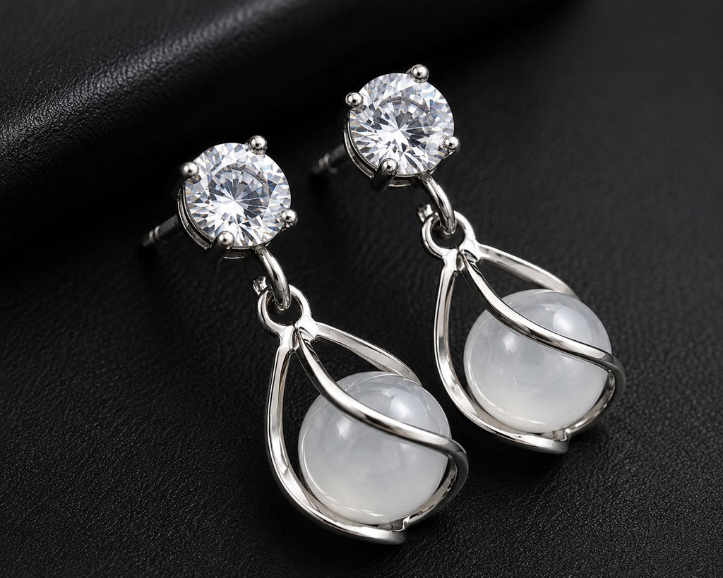 Aishri Silver Tone Pearl Drop Earrings