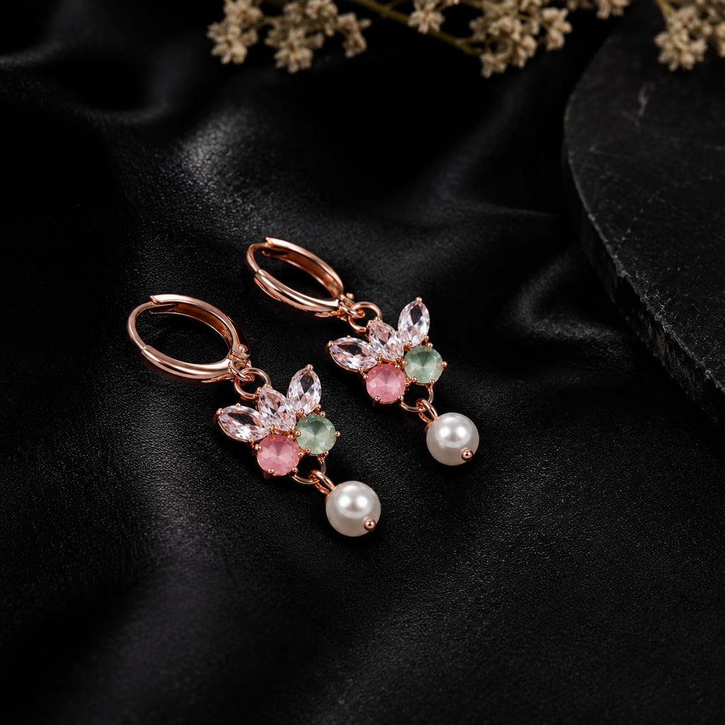Aishri Rose Gold Tone Floral Fashion Earrings