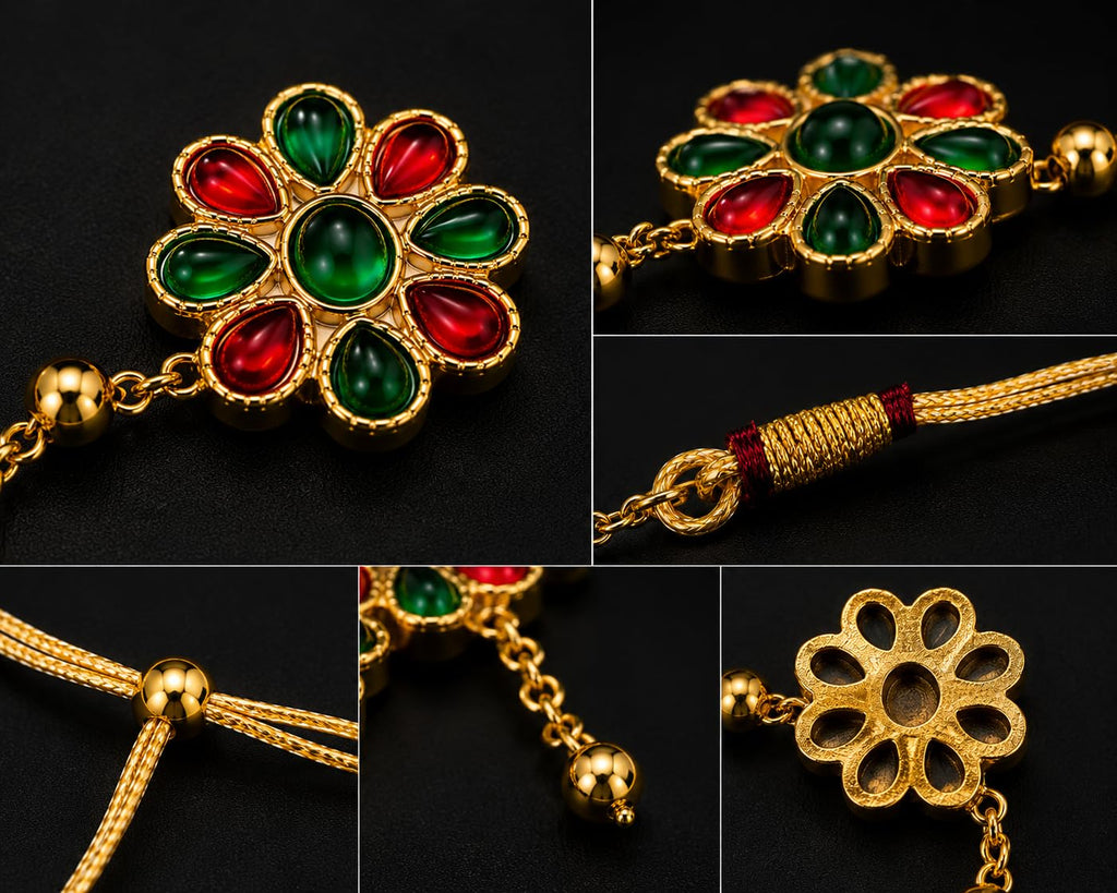 Aishri Red Green Floral Necklace Set