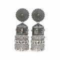 Aishri Oxidized Silver Long Tassel Ghungroo Jhumka Earrings