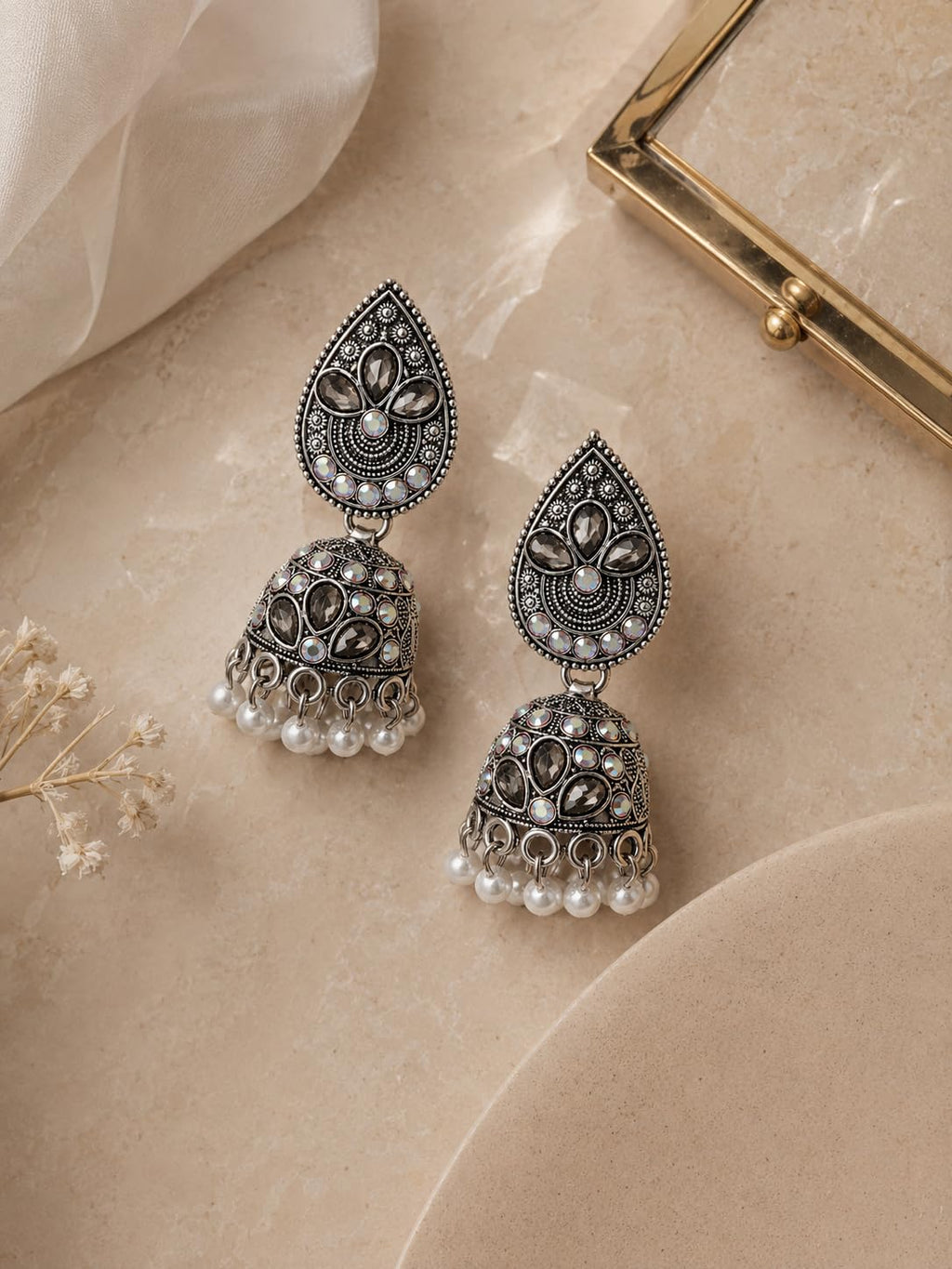 Aishri Oxidized Silver Jhumka Earrings