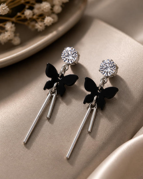 Aishri Black Tone Butterfly Dangle Earrings