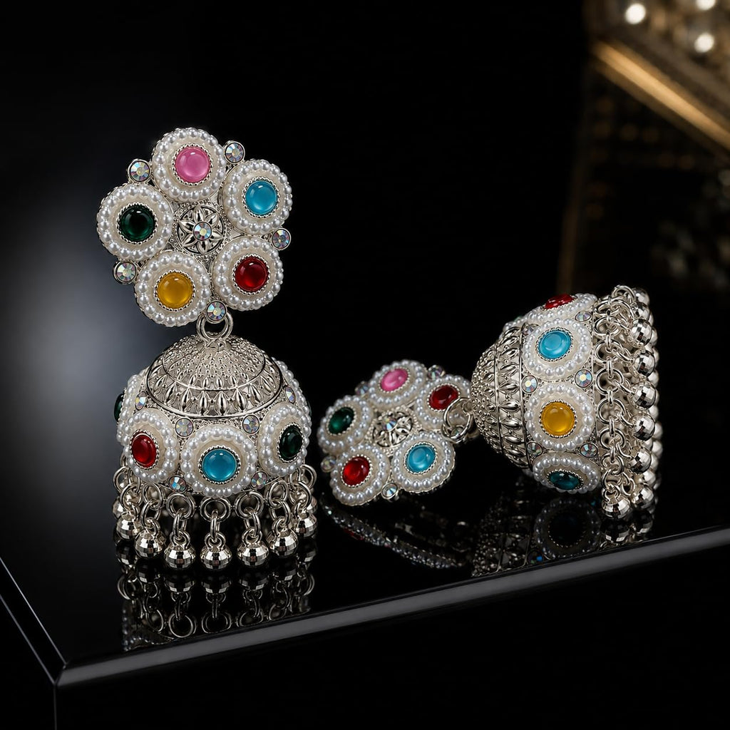 Aishri Multicolor Pearl Jhumka Earrings
