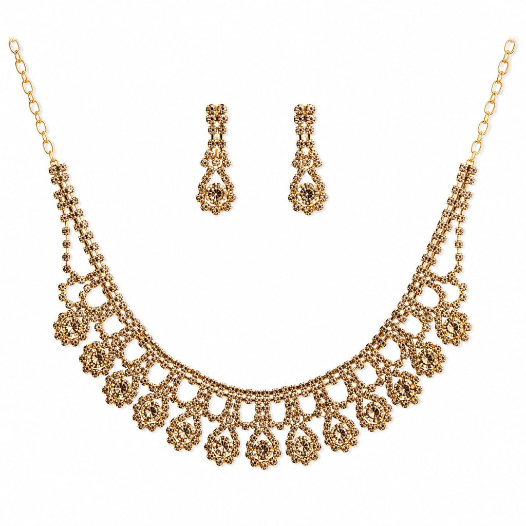 Aishri Champagne American Diamond Necklace Set with Matching Earrings