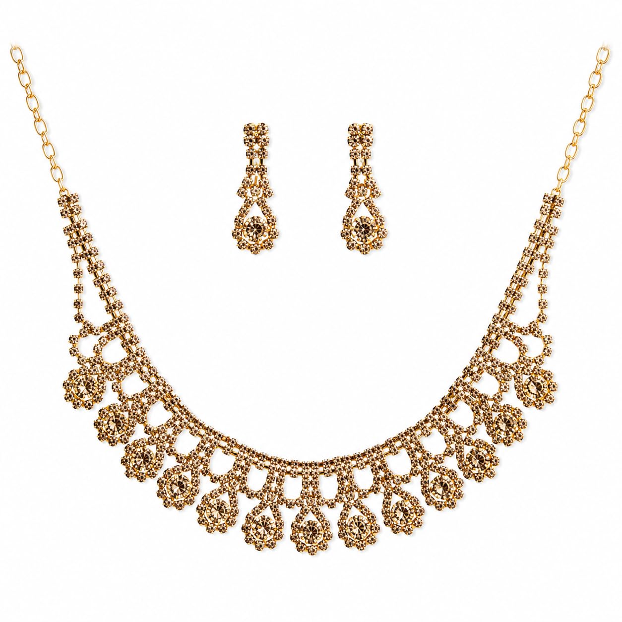 Aishri Champagne American Diamond Necklace Set with Matching Earrings