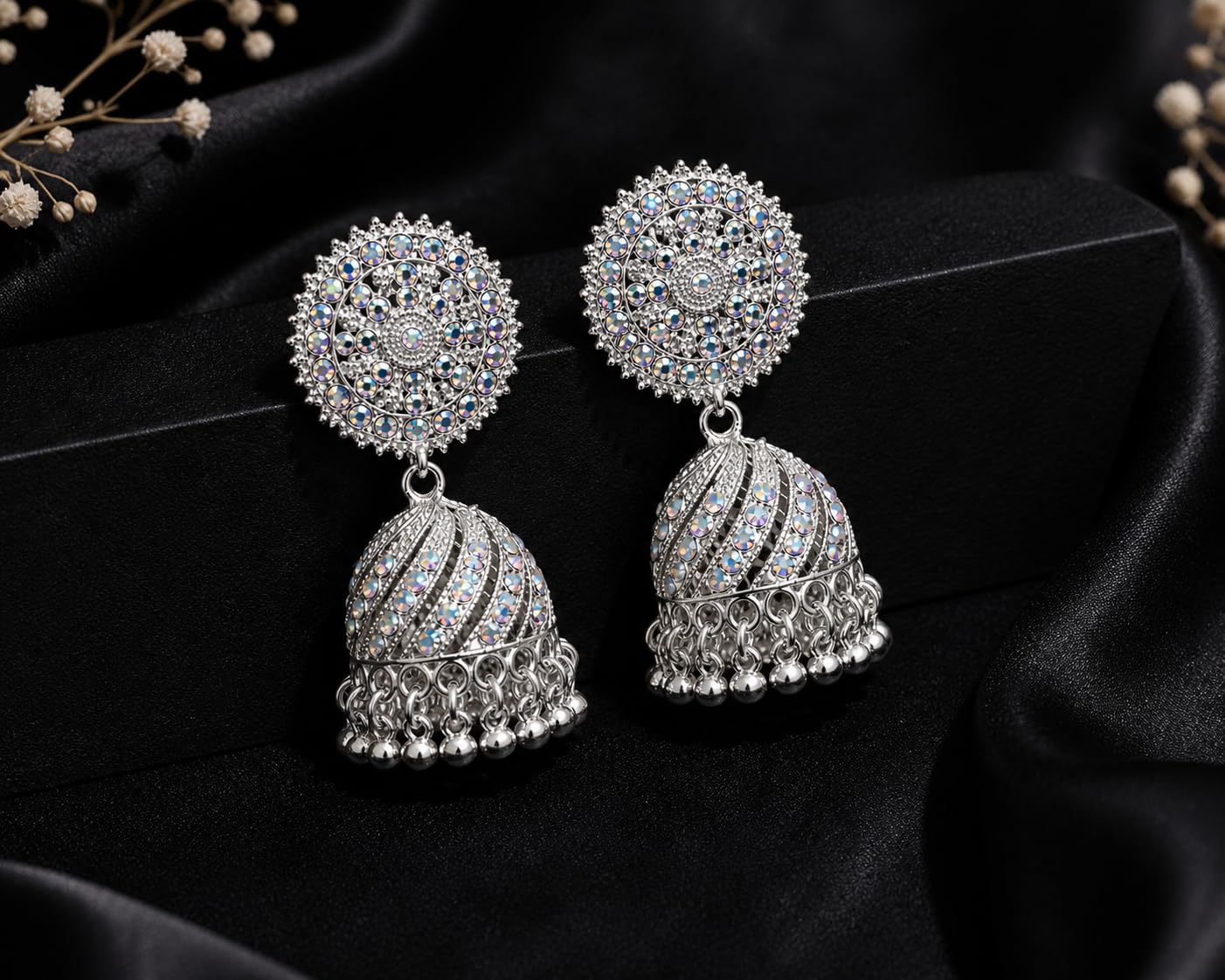 Aishri Silver Tone Jhumki Earrings