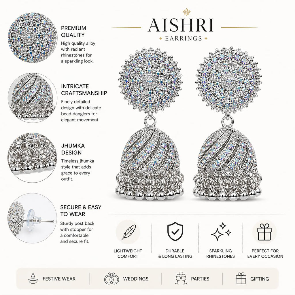 Aishri Silver Tone Jhumki Earrings