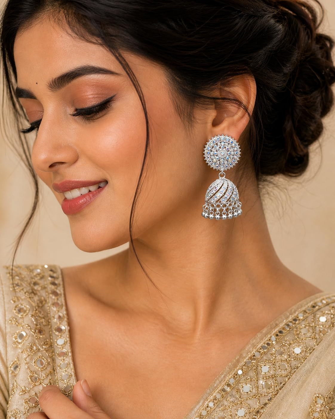 Aishri Silver Tone Jhumki Earrings