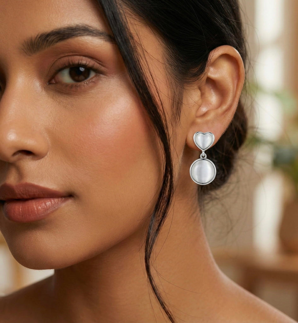 Aishri Artificial Heart & Round Dangle Earrings