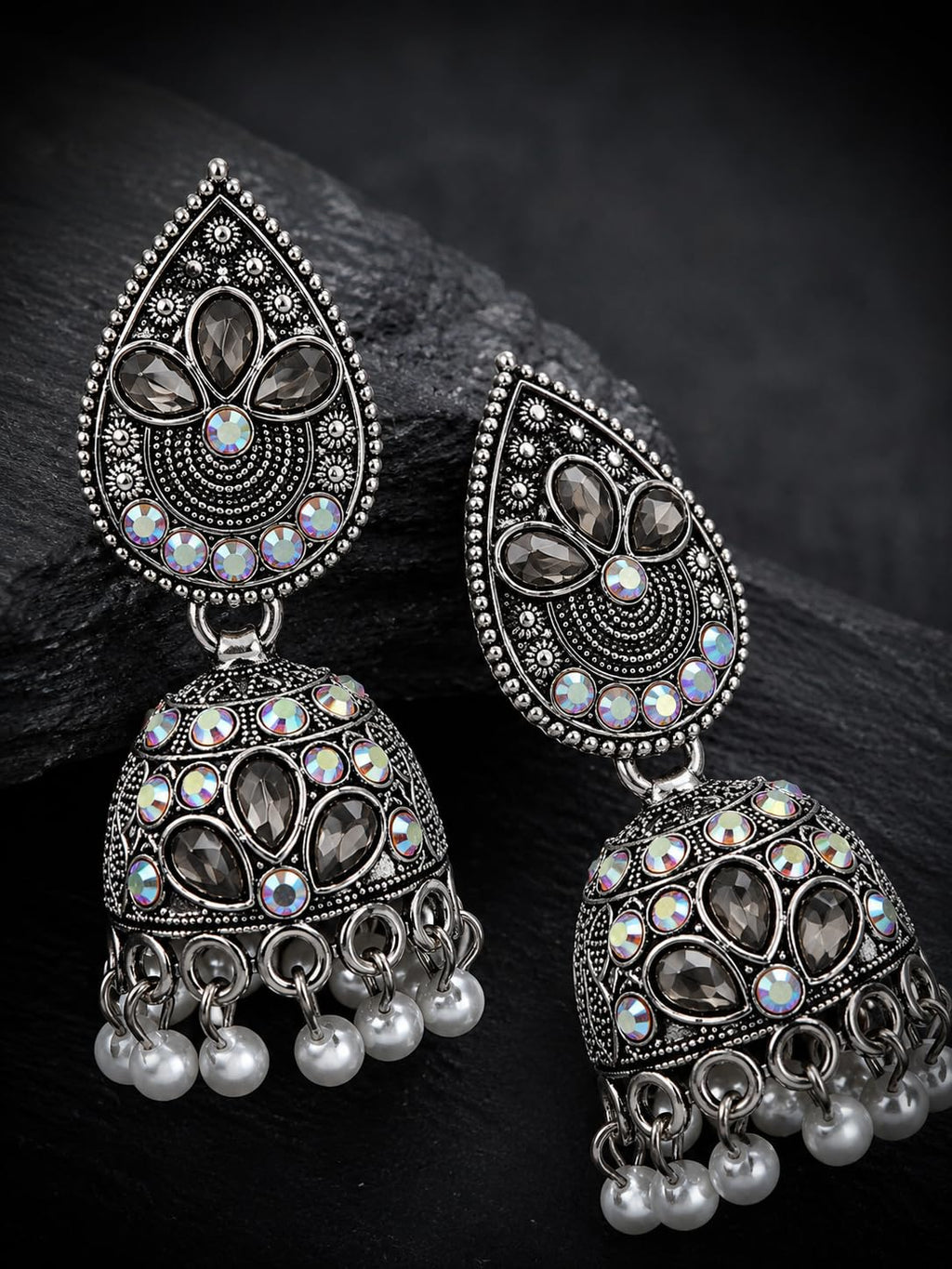 Aishri Oxidized Silver Jhumka Earrings