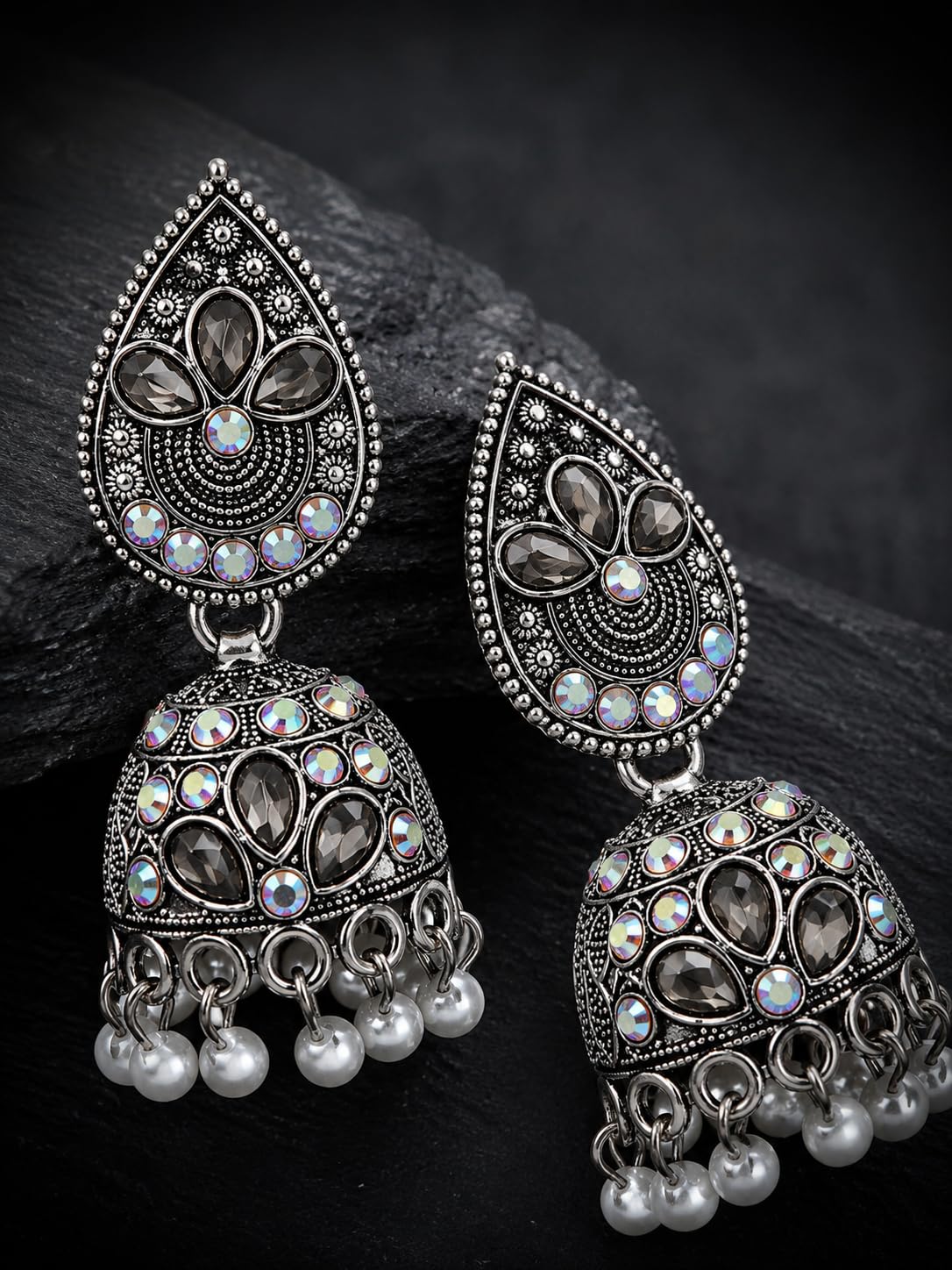 Aishri Oxidized Silver Jhumka Earrings