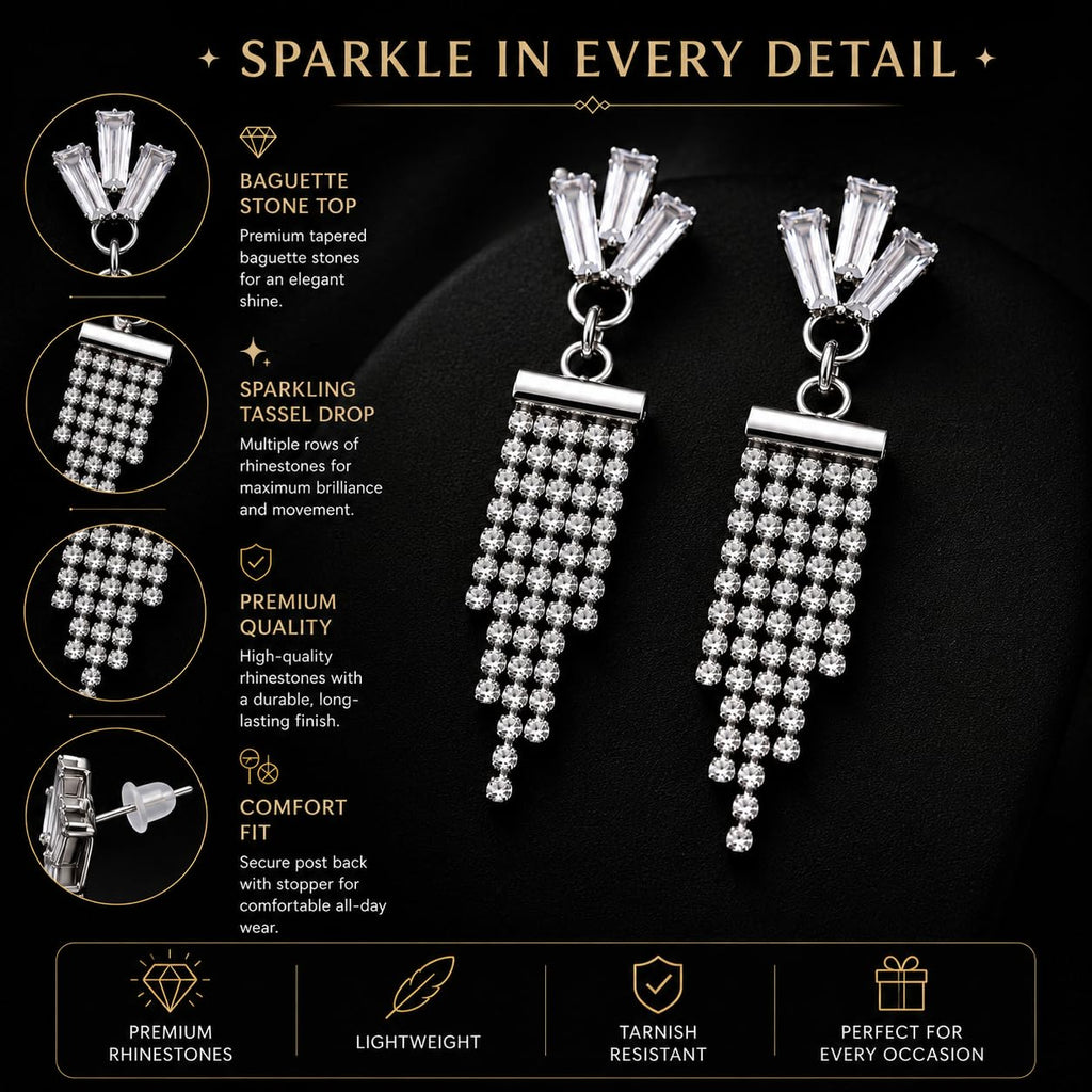Aishri Silver Tone Tassel Dangle Earrings