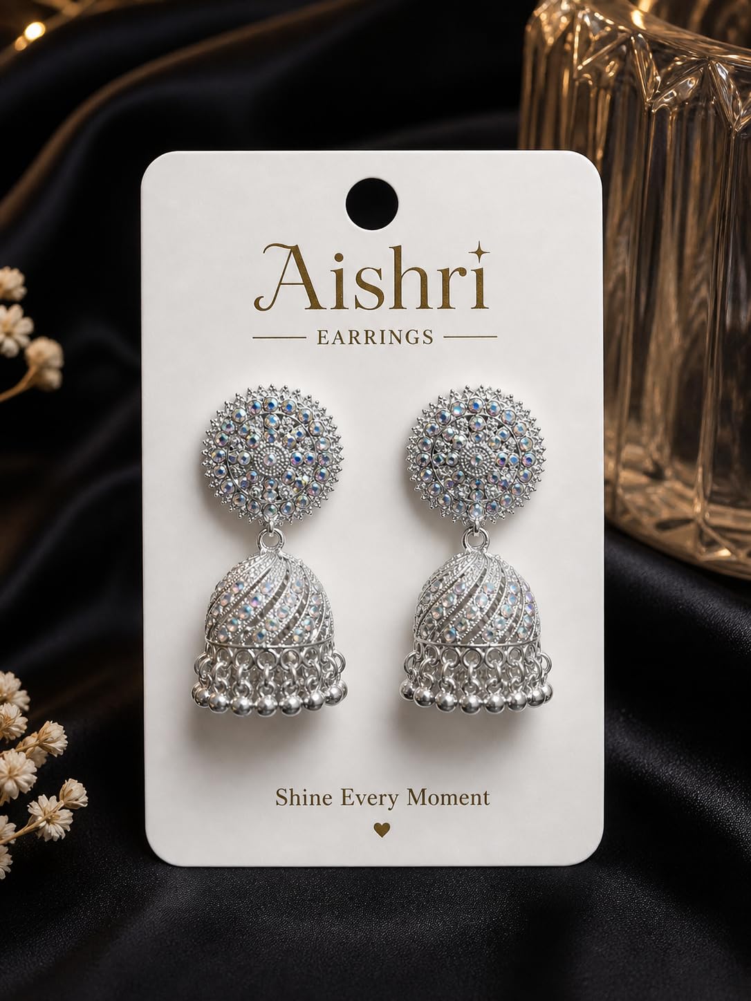 Aishri Silver Tone Jhumki Earrings