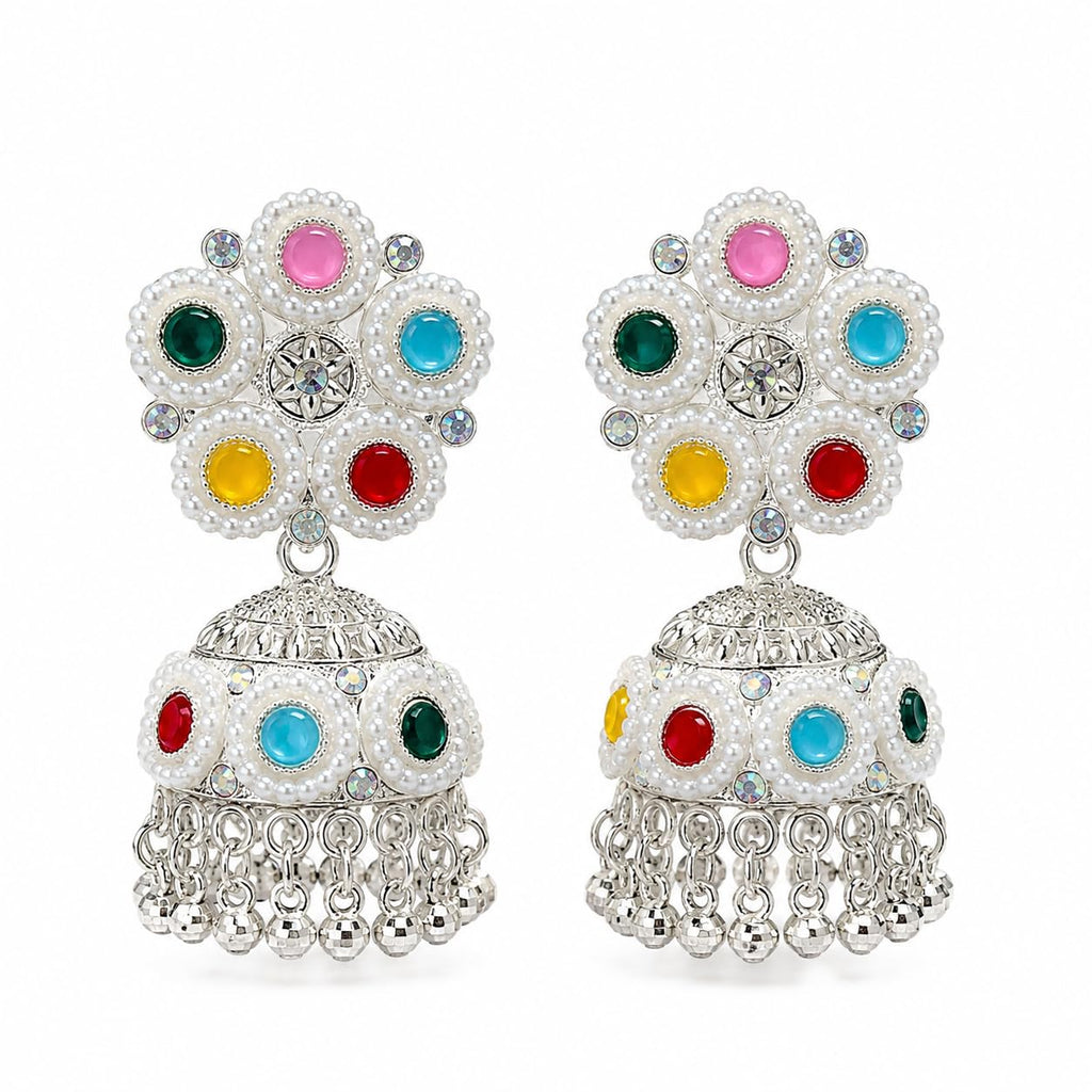 Aishri Multicolor Pearl Jhumka Earrings